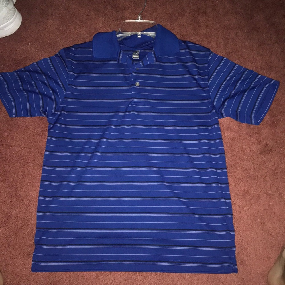 Blue striped golf polo